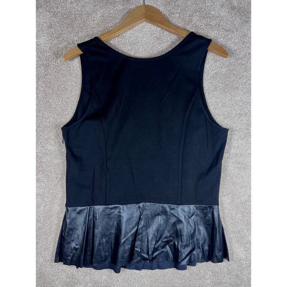 Anthropologie Black Tank Top Faux Leather Peplum NWT Ruffle Bordeaux XL Chic - Picture 2 of 10